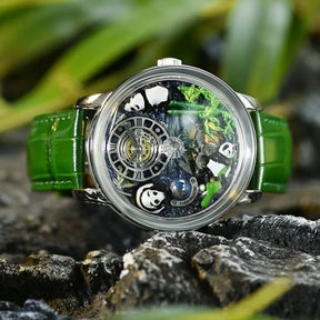 Relogio Mecanico Masculino Panda Green Silver frente