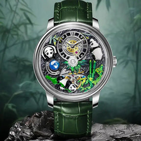 Relogio Mecanico Masculino Panda Green Silver frente 4