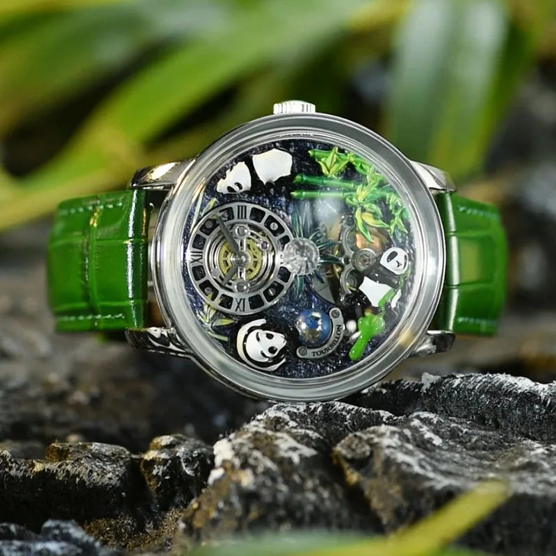 Relogio Mecanico Masculino Panda Green Silver frente