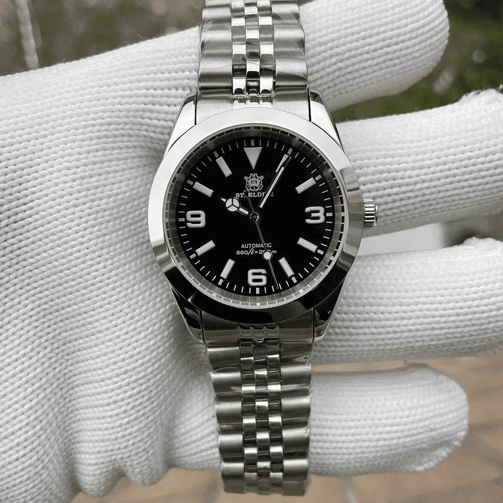 Relogio Mecanico Masculino Retro King Silver Black de frente