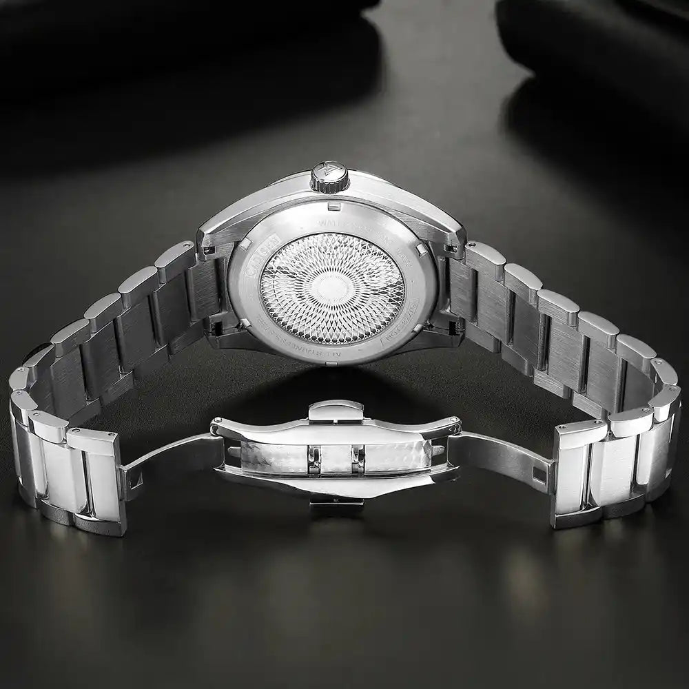 Relogio Mecanico Masculino Silver Blue Legacy Classic fundo