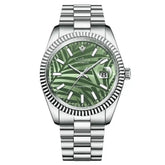 Relogio Mecanico Masculino Silver Emerald Leaf 1