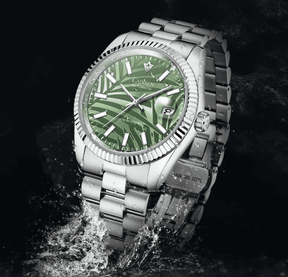 Relogio Mecanico Masculino Silver Emerald Leaf 2