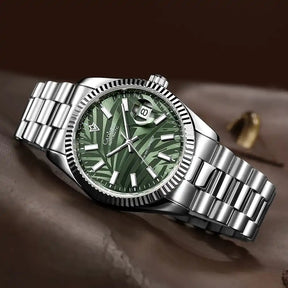 Relogio Mecanico Masculino Silver Emerald Leaf 4