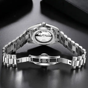 Relogio Mecanico Masculino Silver Emerald Leaf fundo