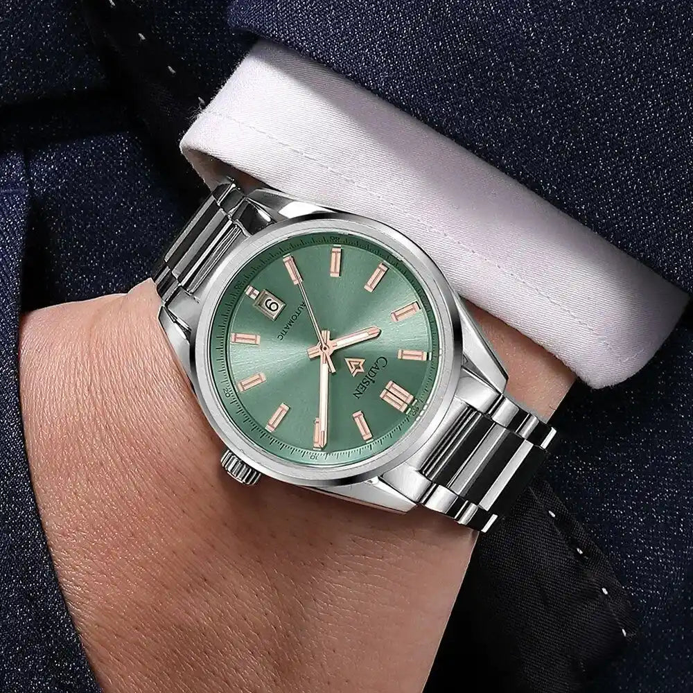 Relogio Mecanico Masculino Silver Green Legacy Classic no pulso