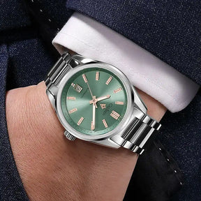 Relogio Mecanico Masculino Silver Green Legacy Classic no pulso