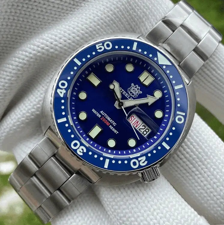 Relogio Mecanico Masculino Turtle V2 Silver Blue frente 3