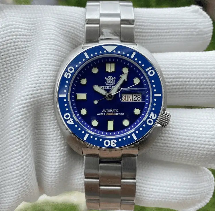 Relogio Mecanico Masculino Turtle V2 Silver Blue frente 4