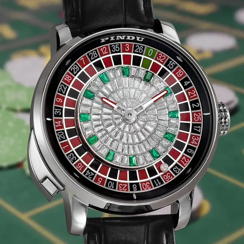 Relogio Mecanico Roulette Royale Black Silver frente 5