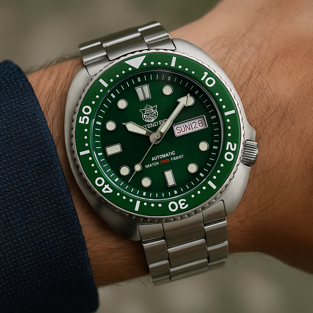 Relogio Mecanico STEELDIVE King Turtle Dive Watch V2 Green 9
