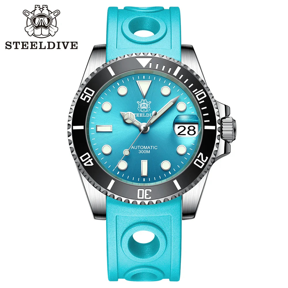 Relogio Mecanico STEELDIVE Submariner Homage Turquoise Blue 1