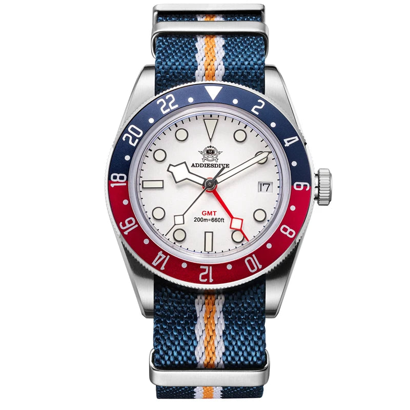 Relogio Quartz ADDIESDIVE Pepsi GMT Nailon 1