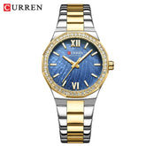 Relogio Quartz CURREN Feminino 9103 Blanche Gold Blue 1