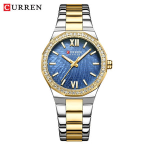Relogio Quartz CURREN Feminino 9103 Blanche Gold Blue 1