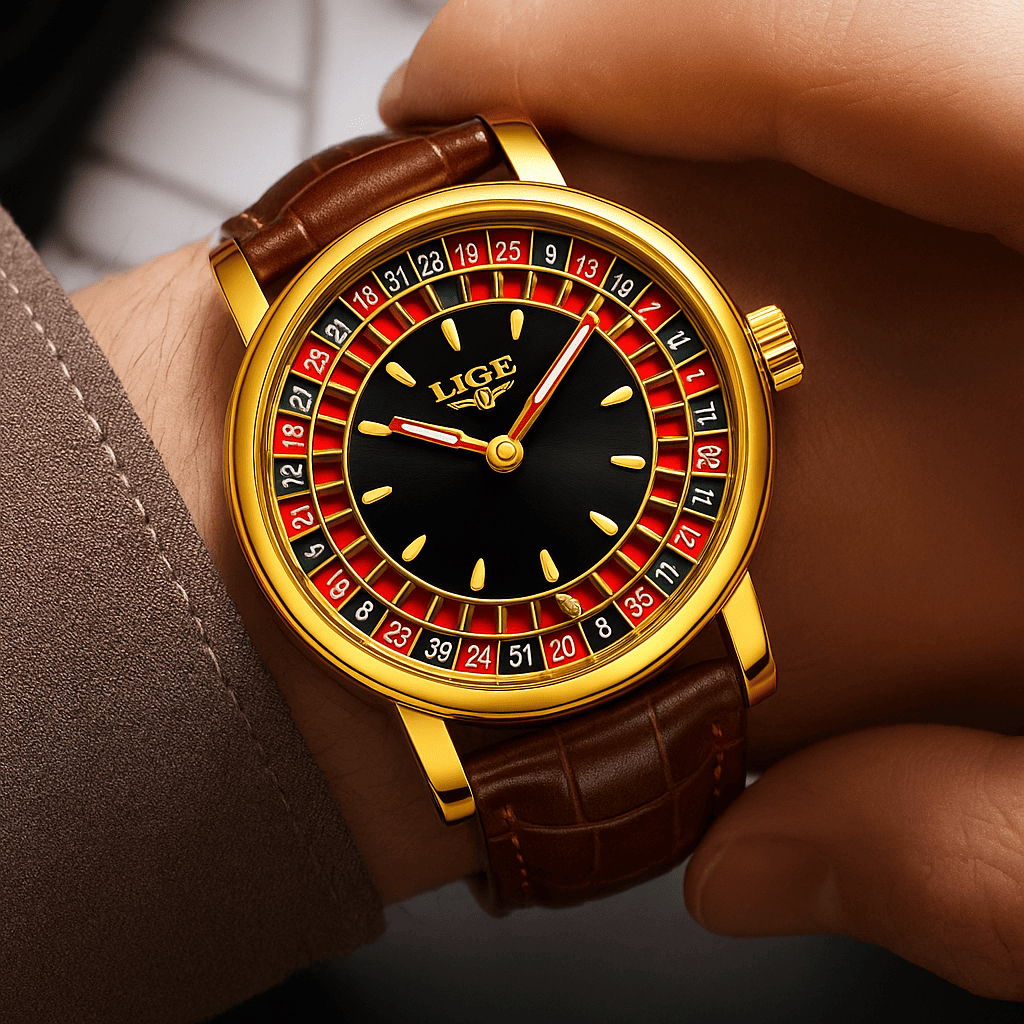 Relógio Quartz LIGE Casino Royale Dourado 2