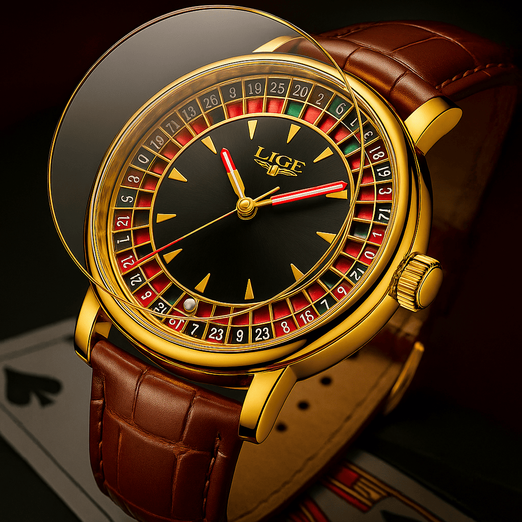 Relógio Quartz LIGE Casino Royale Dourado 4