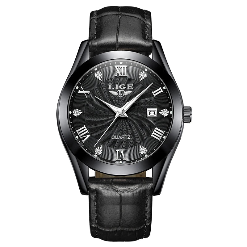 Relógio Quartz LIGE Luxo Preto 1