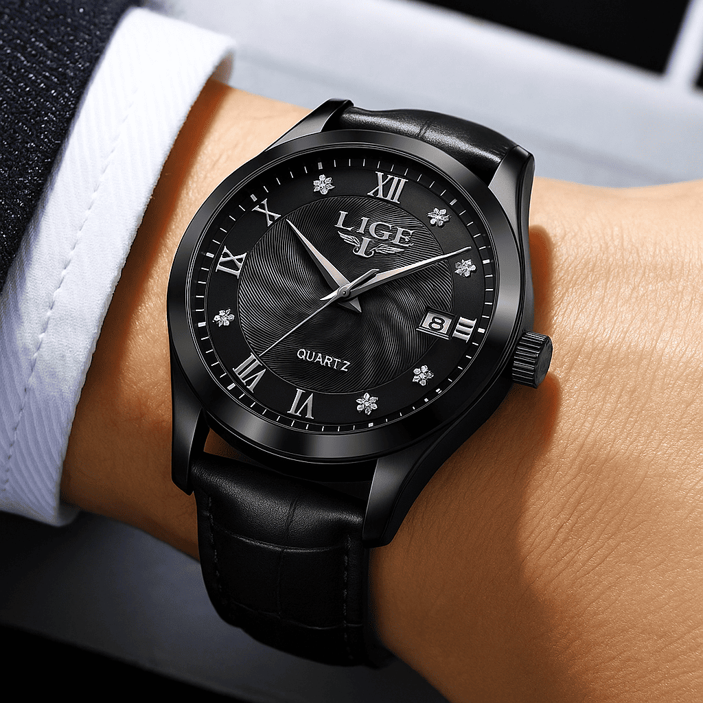 Relógio Quartz LIGE Luxo Preto 2