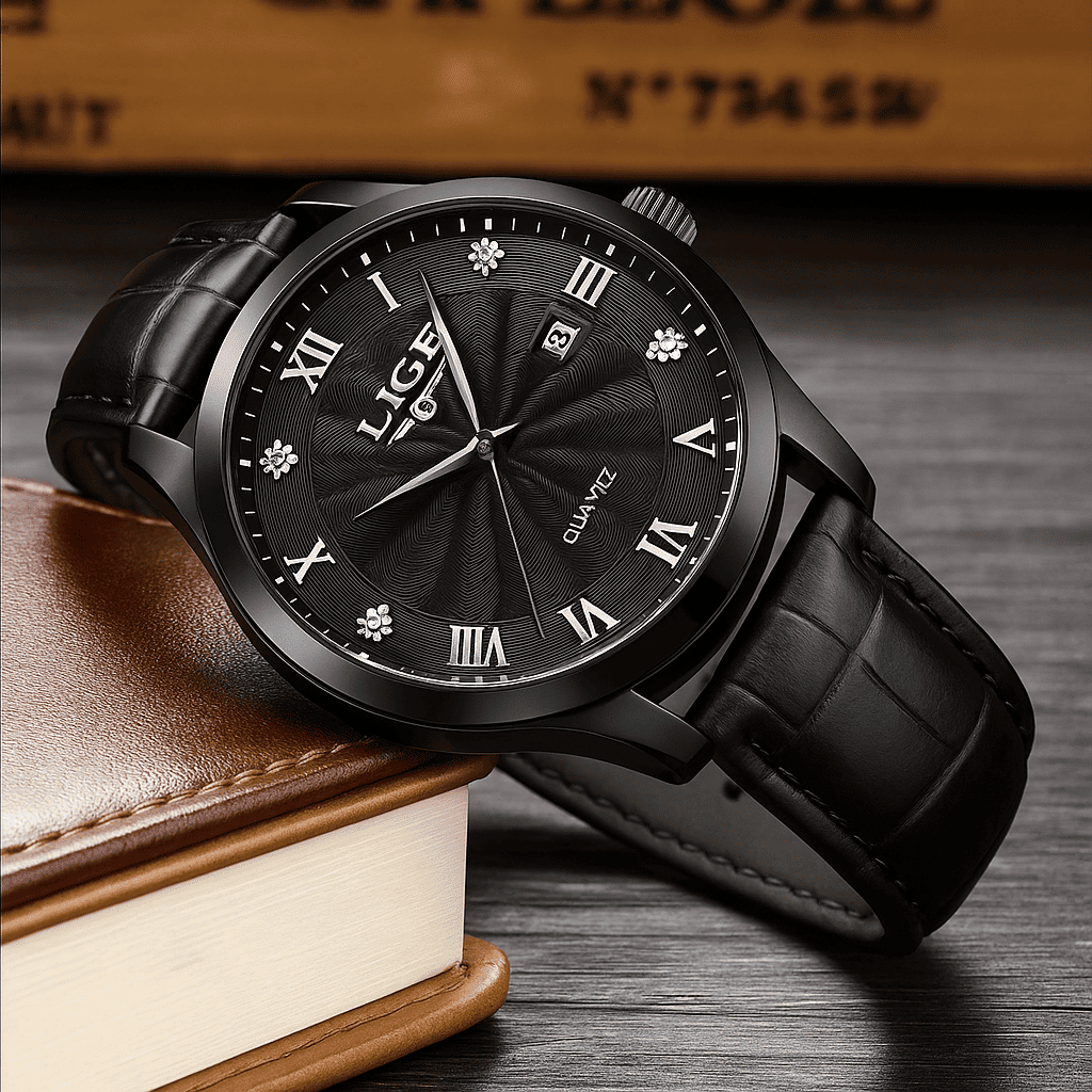 Relógio Quartz LIGE Luxo Preto 3