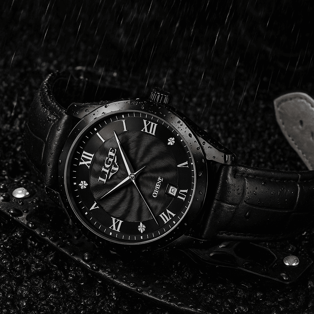 Relógio Quartz LIGE Luxo Preto 4