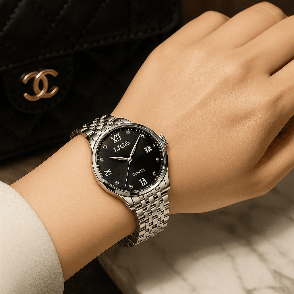 Relógio Quartz LIGE feminino Fashion Black 4