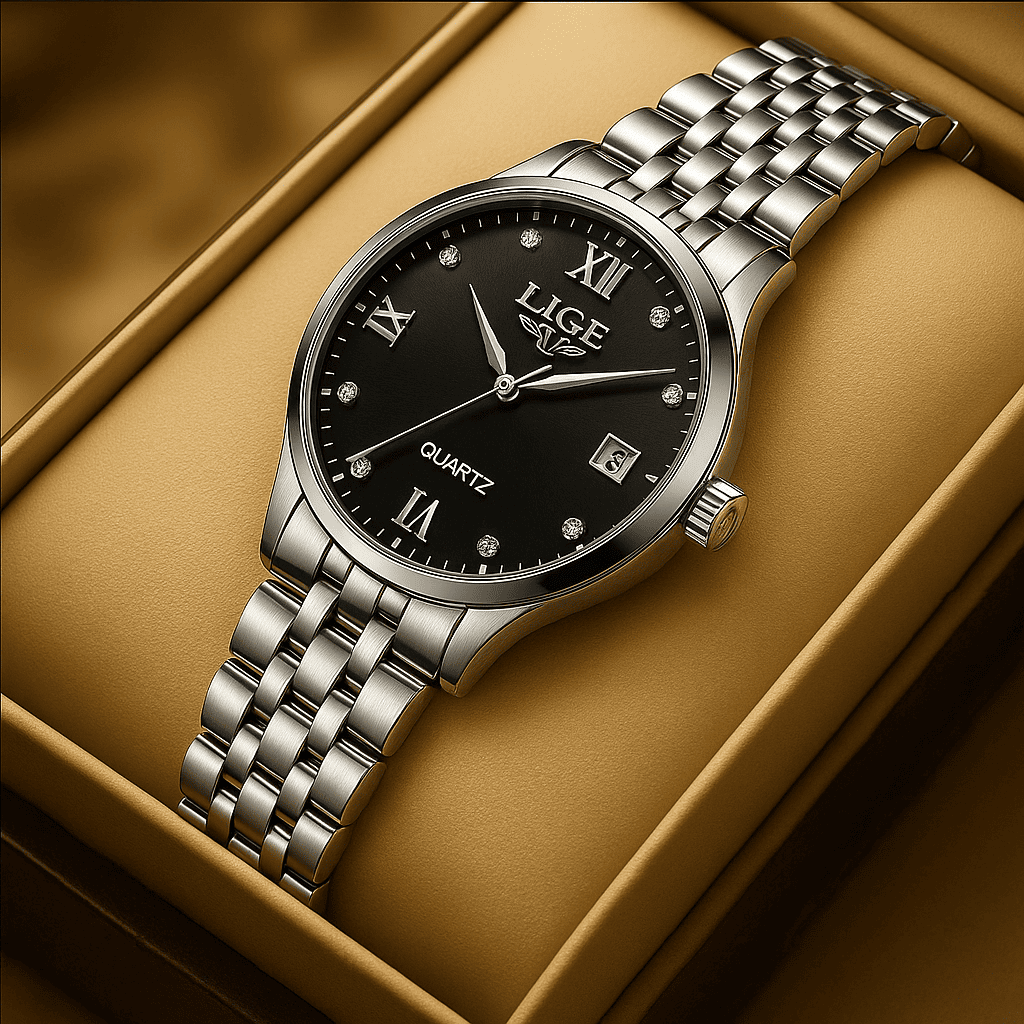 Relógio Quartz LIGE feminino Fashion Black 5