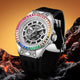 Relógio Automático Masculino Silver Big Bang Rainbow — Miyota | Anel Cravejado | Silicone Premium
